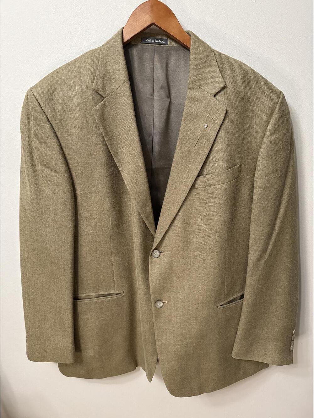 Oscar de la Renta 48R Silk Wool Sport Coat Blazer Tan Khaki Mens Jacket